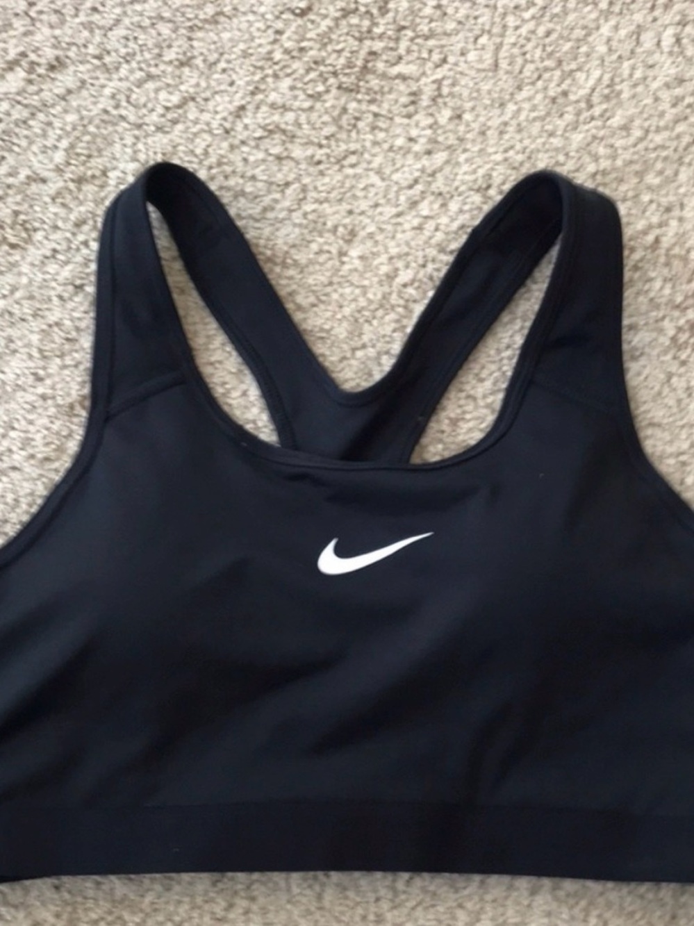 Nike Black Racerback Sports Bra with White Swoosh Logo